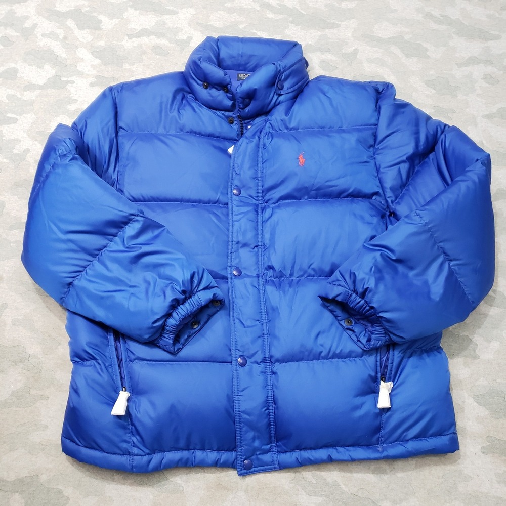 Vtg Polo Ralph Lauren Puffer Jacket Mens Large Blue Down Quilted Full Zip NWOT